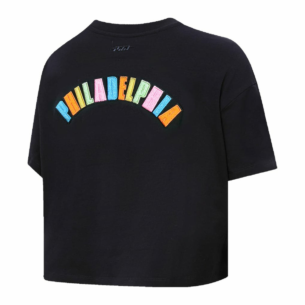 Philadelphia 76ers Pro Standard Women's Washed Neon Cropped Boxy T-Shirt Black