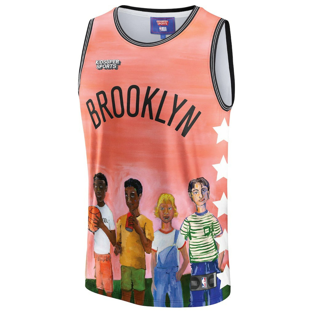 Fanatics Brooklyn Nets NBA & KidSuper Studios Unisex Hometown Jersey Coral