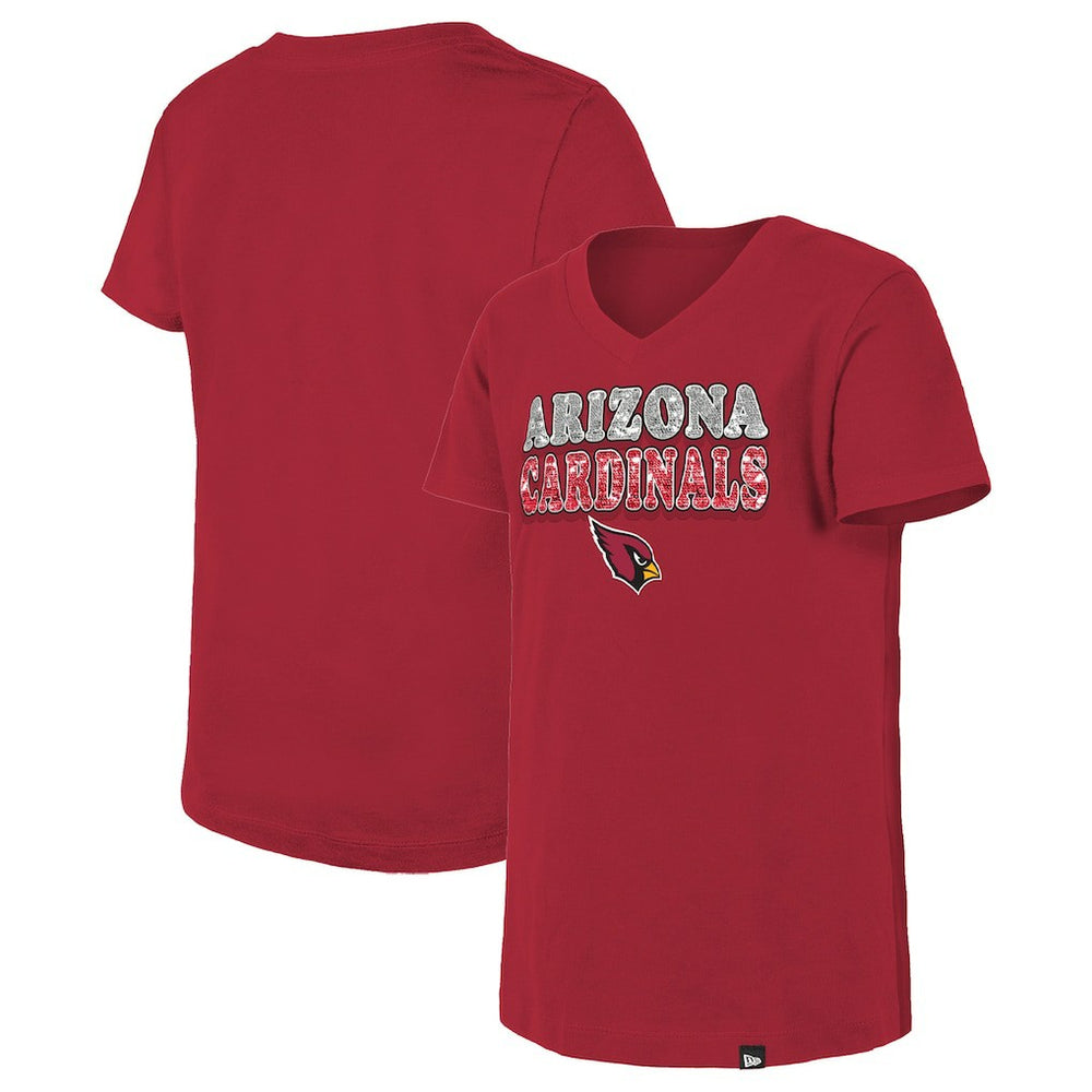 Arizona Cardinals New Era Girls Youth Reverse Sequin V-Neck T-Shirt - Cardinal - NFL