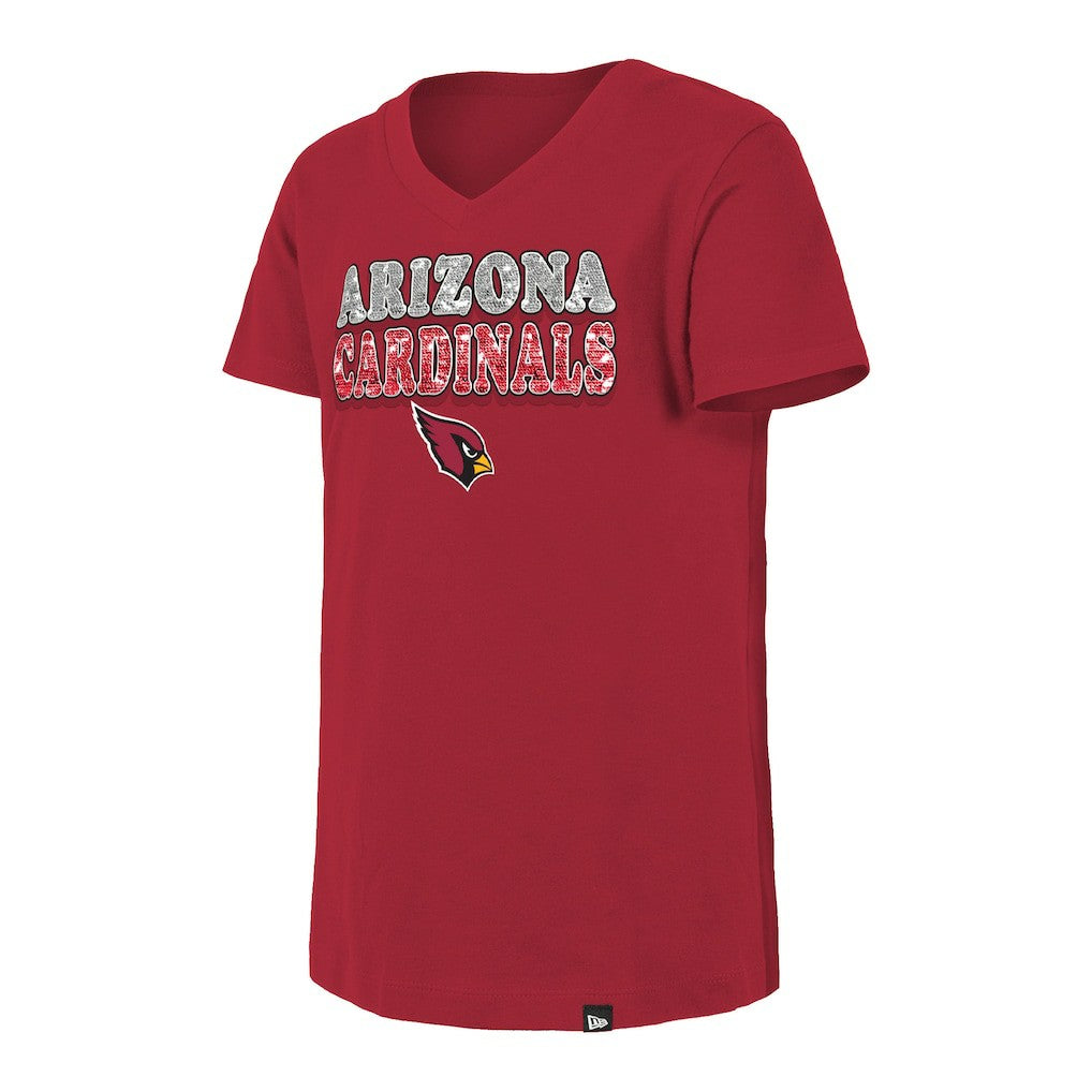 Arizona Cardinals New Era Girls Youth Reverse Sequin V-Neck T-Shirt - Cardinal - NFL