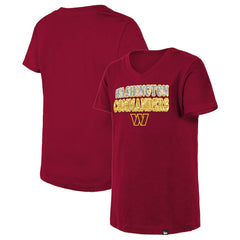 Washington Commanders New Era Girls Youth Reverse Sequin V-Neck T-Shirt - Burgundy - NFL