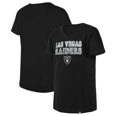 Las Vegas Raiders New Era Girls Youth Reverse Sequin V-Neck T-Shirt - Black - NFL