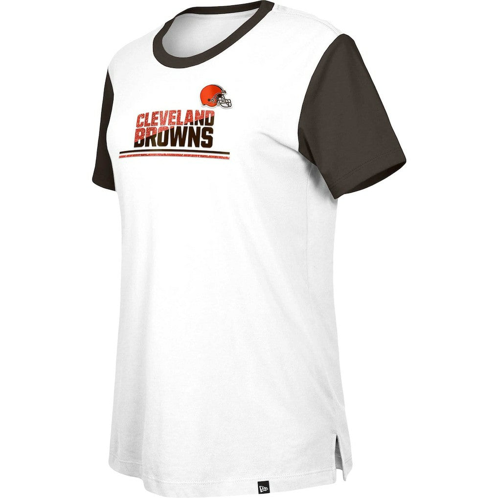 Cleveland Browns New Era Women's Third Down Colorblock T-Shirt - White/Brown - NFL