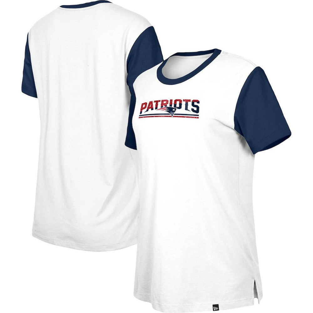 New England Patriots New Era Women's Third Down Colorblock T-Shirt - White/Navy - NFL