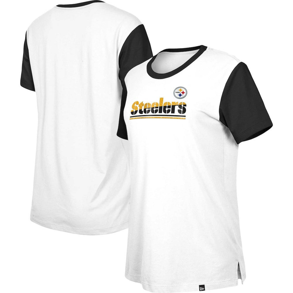 Pittsburgh Steelers New Era Women's Third Down Colorblock T-Shirt - White/Black - NFL