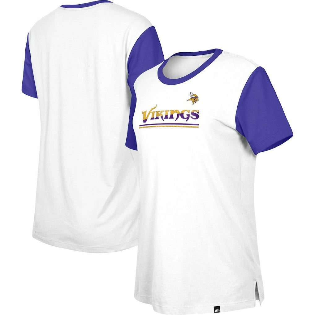 Minnesota Vikings New Era Women's Third Down Colorblock T-Shirt - White/Purple - NFL