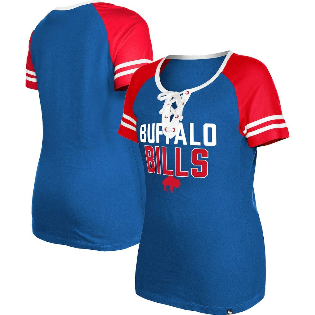 Buffalo Bills New Era Women's Throwback Raglan Lace-Up T-Shirt - Royal - NFL