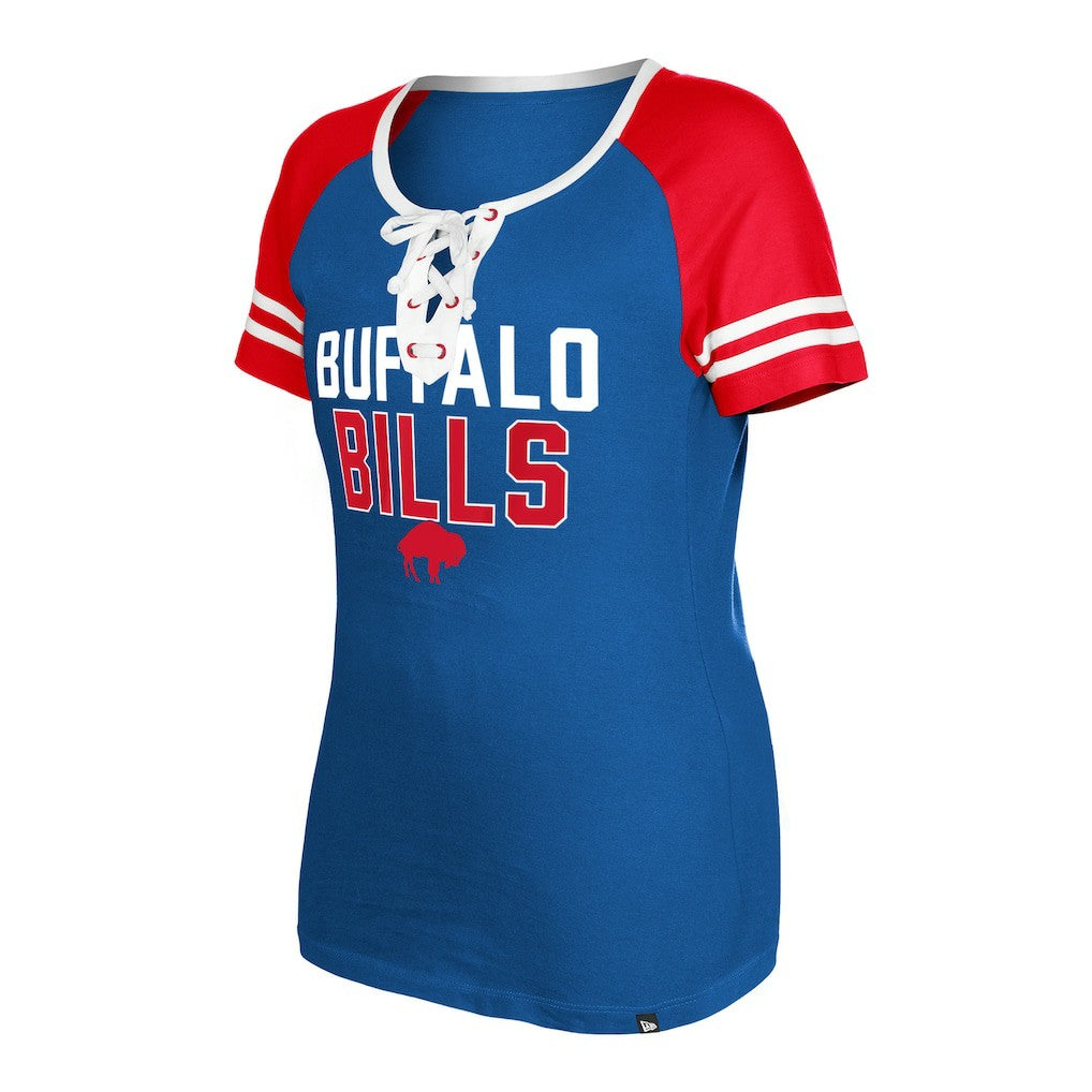 Buffalo Bills New Era Women's Throwback Raglan Lace-Up T-Shirt - Royal - NFL