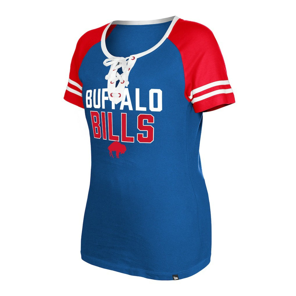 Buffalo Bills New Era Women's Throwback Raglan Lace-Up T-Shirt - Royal - NFL