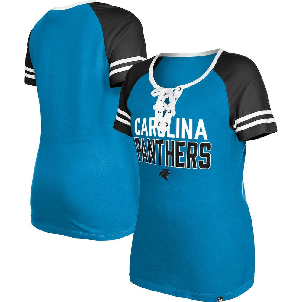 Carolina Panthers New Era Women's Raglan Lace-Up T-Shirt - Blue - NFL