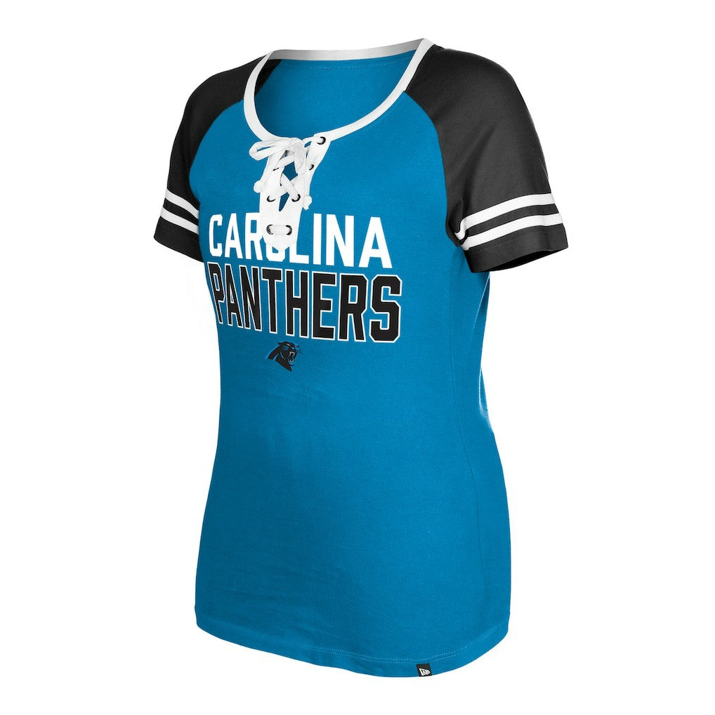 Carolina Panthers New Era Women's Raglan Lace-Up T-Shirt - Blue - NFL