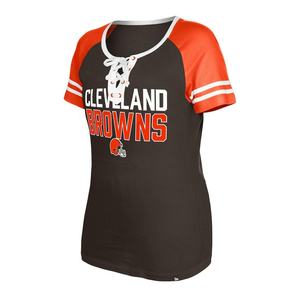 Cleveland Browns New Era Women's Raglan Lace-Up T-Shirt - Brown - NFL