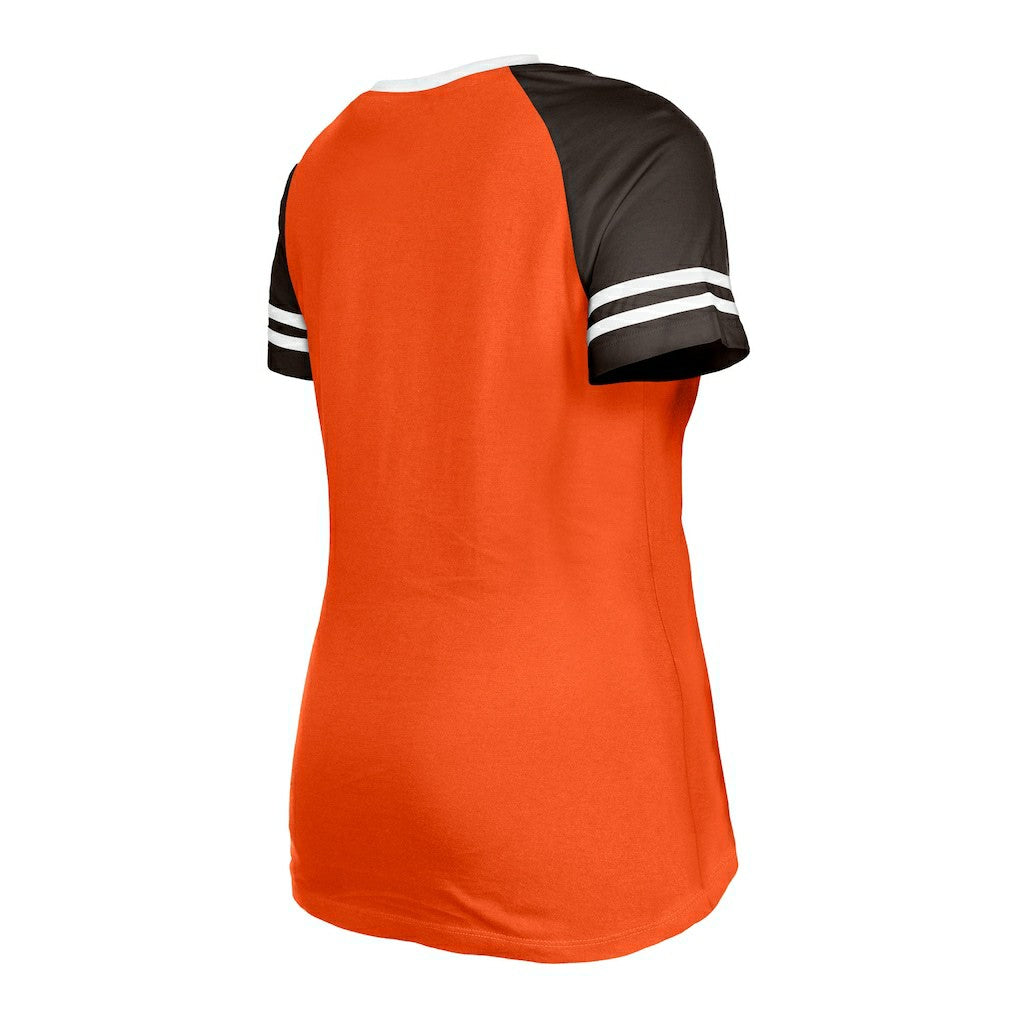 Cleveland Browns New Era Women's Throwback Raglan Lace-Up T-Shirt - Orange - NFL