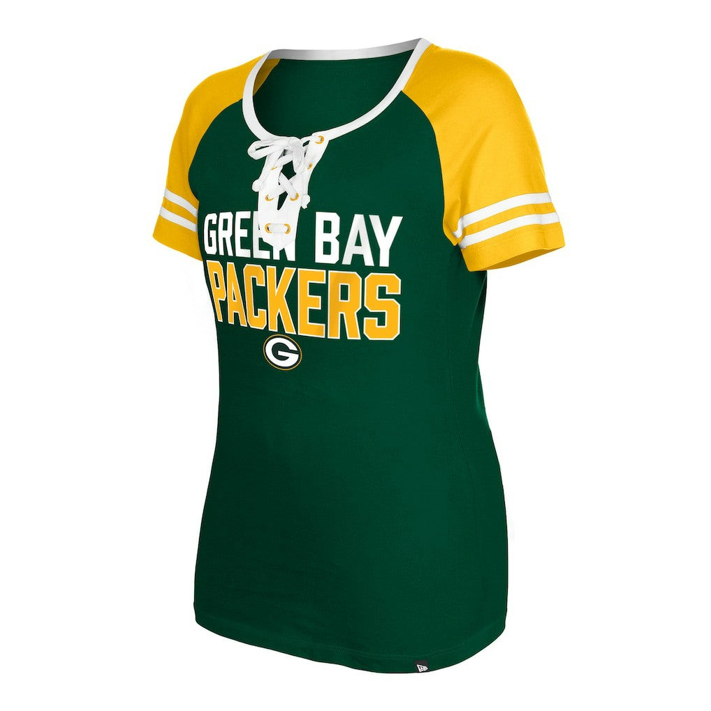 Green Bay Packers New Era Women's Raglan Lace-Up T-Shirt - Green - NFL