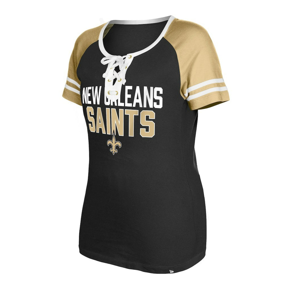 New Orleans Saints New Era Women's Raglan Lace-Up T-Shirt - Black - NFL