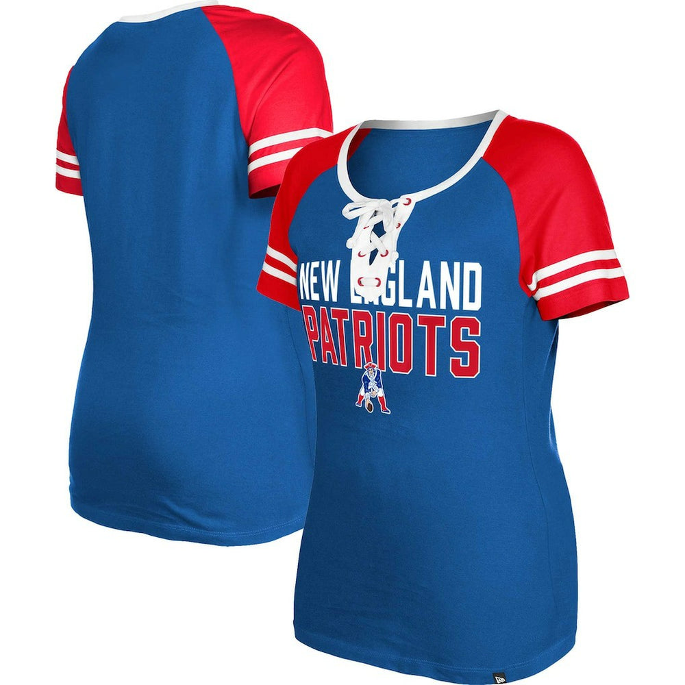 New England Patriots New Era Women's Throwback Raglan Lace-Up T-Shirt - Royal - NFL