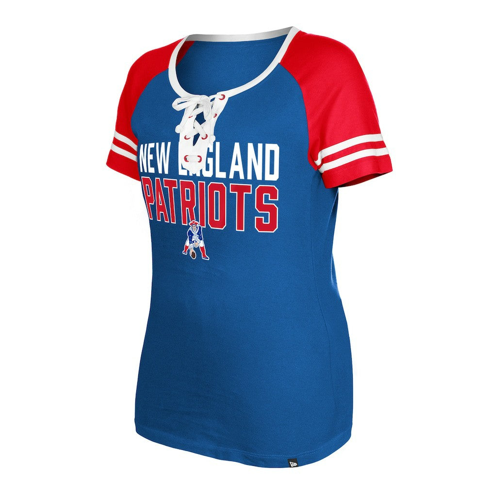 New England Patriots New Era Women's Throwback Raglan Lace-Up T-Shirt - Royal - NFL