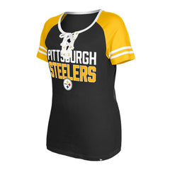 Pittsburgh Steelers New Era Women's Raglan Lace-Up T-Shirt - Black - NFL