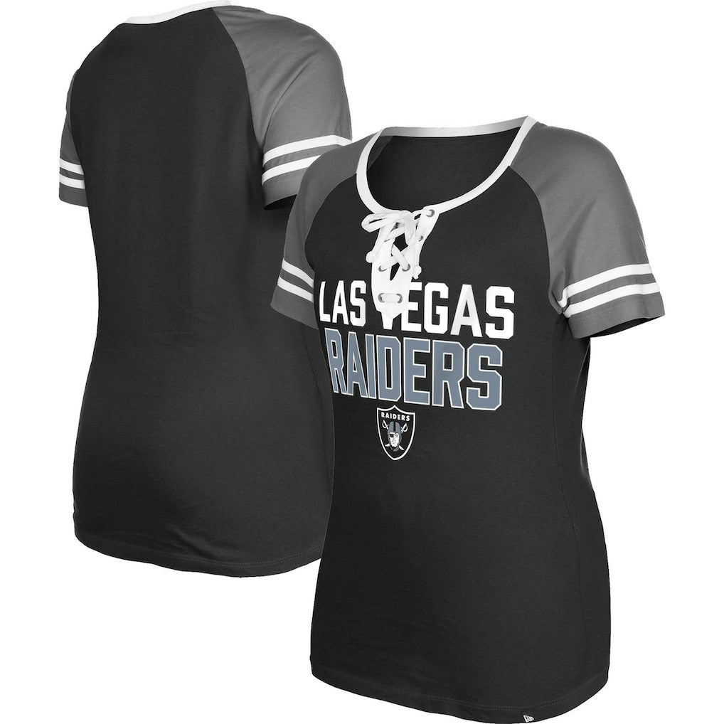 Las Vegas Raiders New Era Women's Raglan Lace-Up T-Shirt - Black - NFL