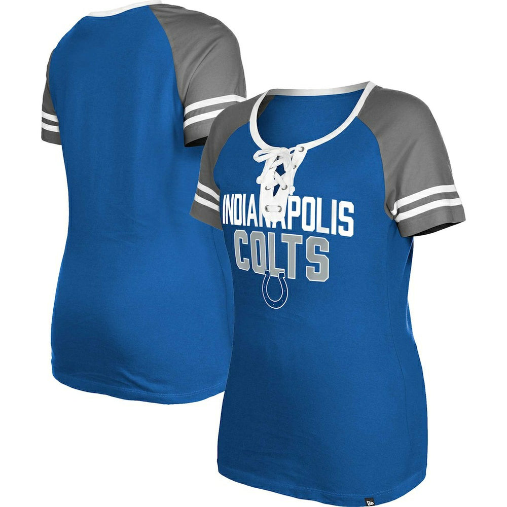 Indianapolis Colts New Era Women's Raglan Lace-Up T-Shirt - Royal - NFL