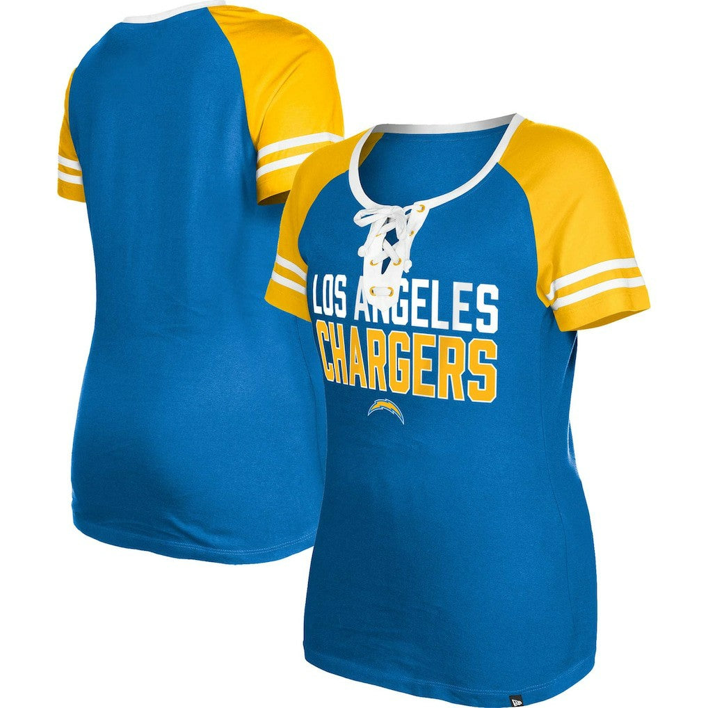 Los Angeles Chargers New Era Women's Raglan Lace-Up T-Shirt - Powder Blue - NFL