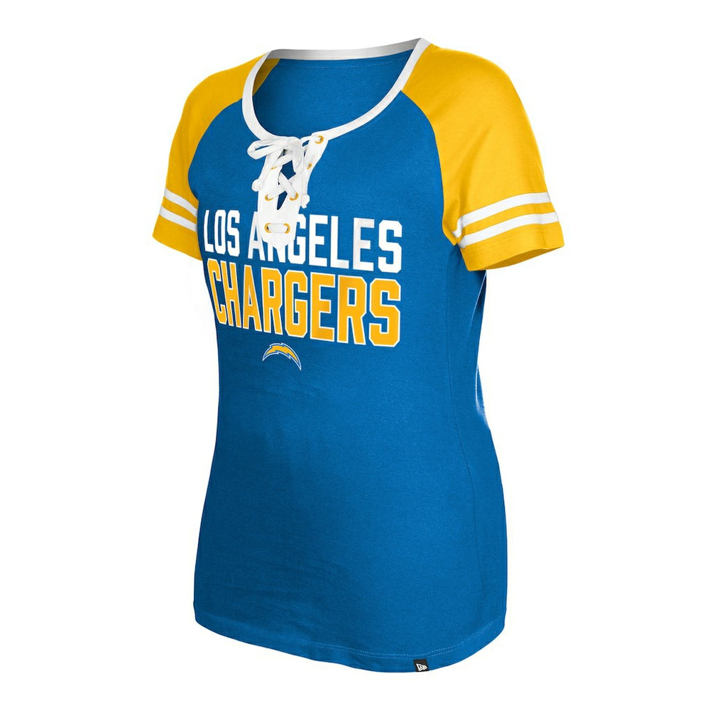 Los Angeles Chargers New Era Women's Raglan Lace-Up T-Shirt - Powder Blue - NFL