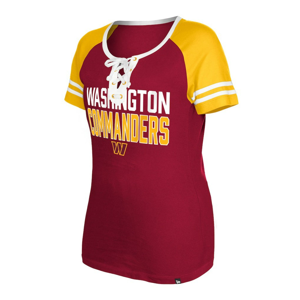 Washington Commanders New Era Women's Raglan Lace-Up T-Shirt - Burgundy - NFL