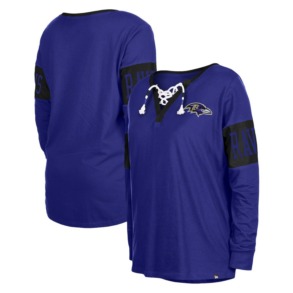 Baltimore Ravens New Era Women's Lace-Up Notch Neck Long Sleeve T-Shirt - Black - NFL