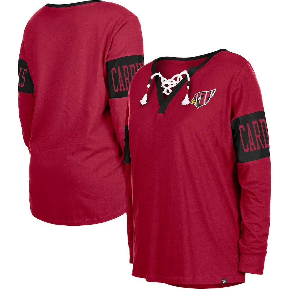 Arizona Cardinals New Era Women's Lace-Up Notch Neck Long Sleeve T-Shirt - Cardinal - NFL