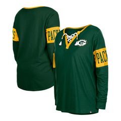 Green Bay Packers New Era Women's Lace-Up Notch Neck Long Sleeve T-Shirt - Green - NFL