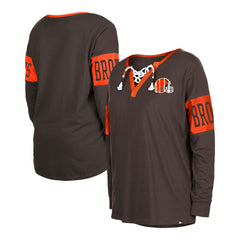 Cleveland Browns New Era Women's Lace-Up Notch Neck Long Sleeve T-Shirt - Brown - NFL