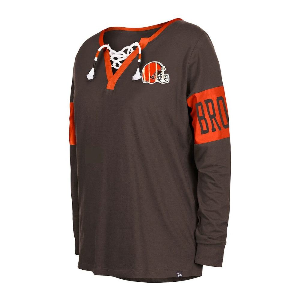 Cleveland Browns New Era Women's Lace-Up Notch Neck Long Sleeve T-Shirt - Brown - NFL