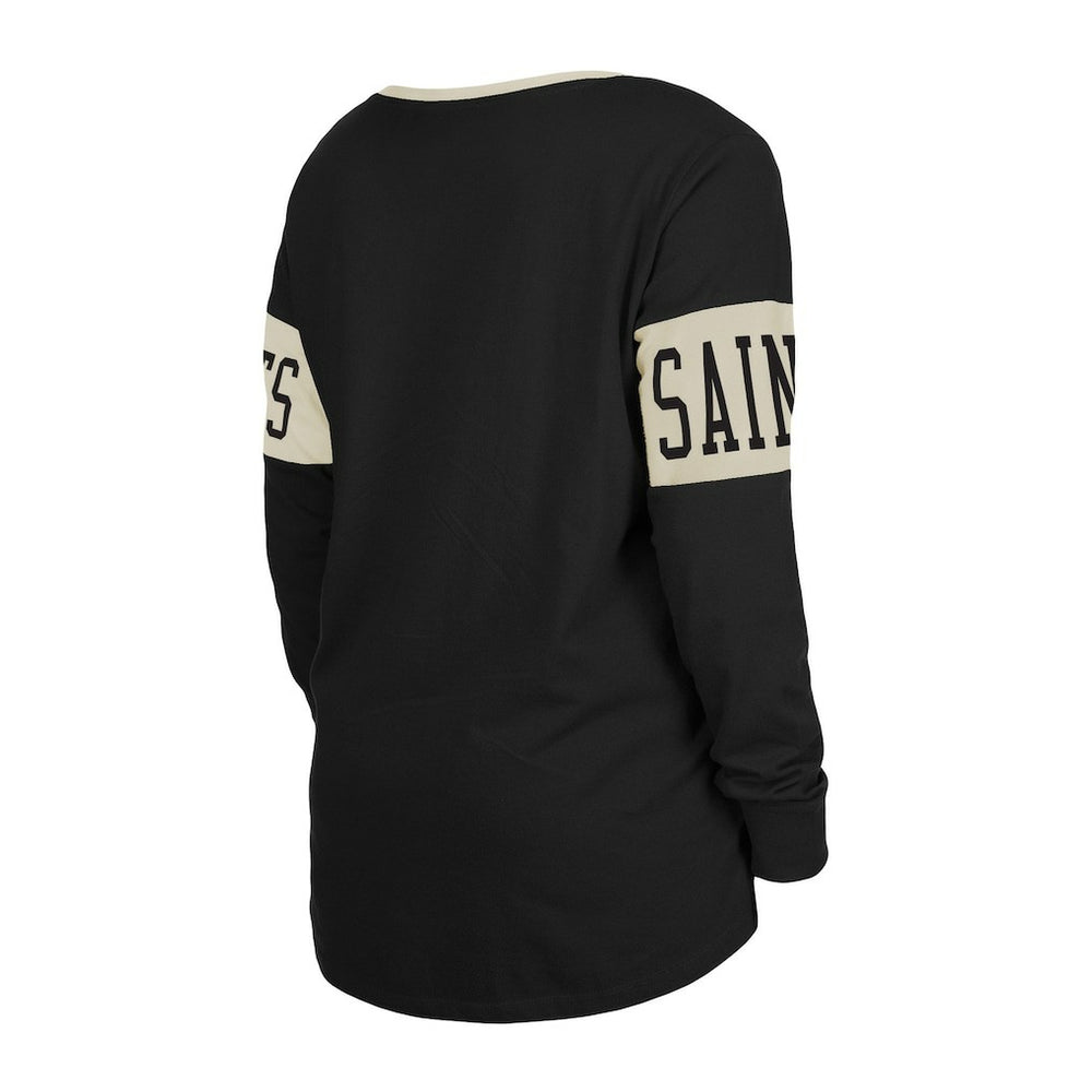 New Orleans Saints New Era Women's Lace-Up Notch Neck Long Sleeve T-Shirt - Black - NFL