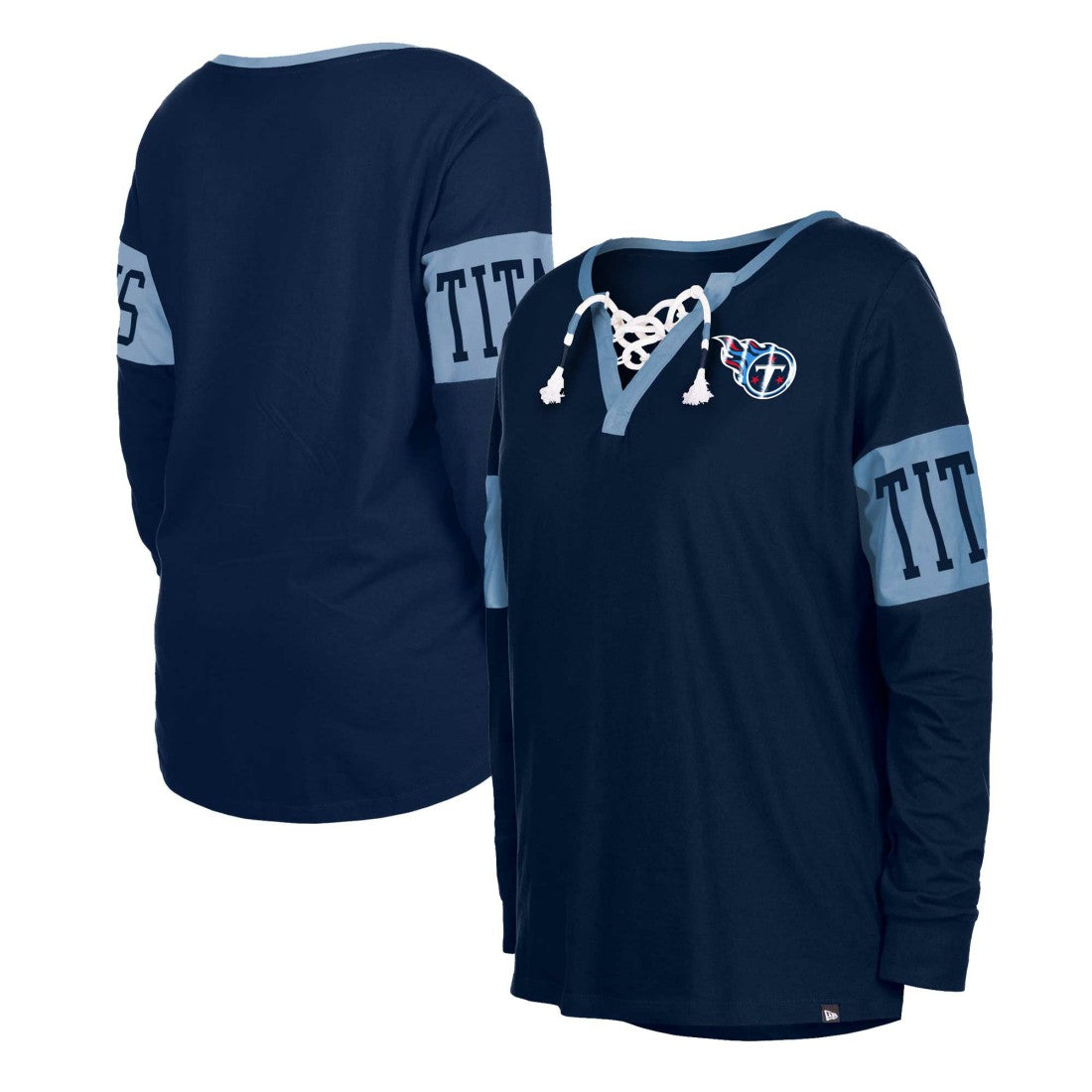 Tennessee Titans New Era Women's Lace-Up Notch Neck Long Sleeve T-Shirt - Navy - NFL