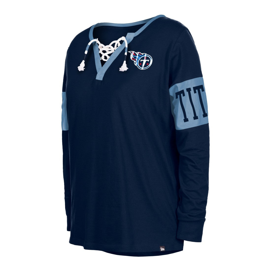 Tennessee Titans New Era Women's Lace-Up Notch Neck Long Sleeve T-Shirt - Navy - NFL