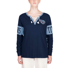 Tennessee Titans New Era Women's Lace-Up Notch Neck Long Sleeve T-Shirt - Navy - NFL