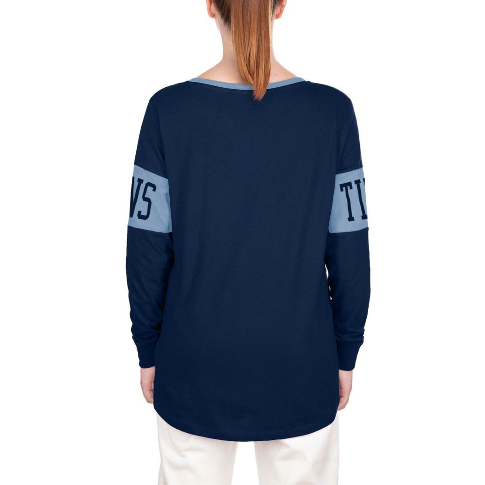 Tennessee Titans New Era Women's Lace-Up Notch Neck Long Sleeve T-Shirt - Navy - NFL