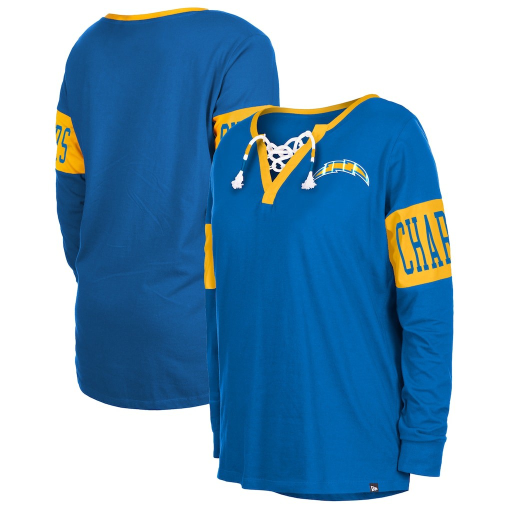 Los Angeles Chargers New Era Women's Lace-Up Notch Neck Long Sleeve T-Shirt - Royal - NFL
