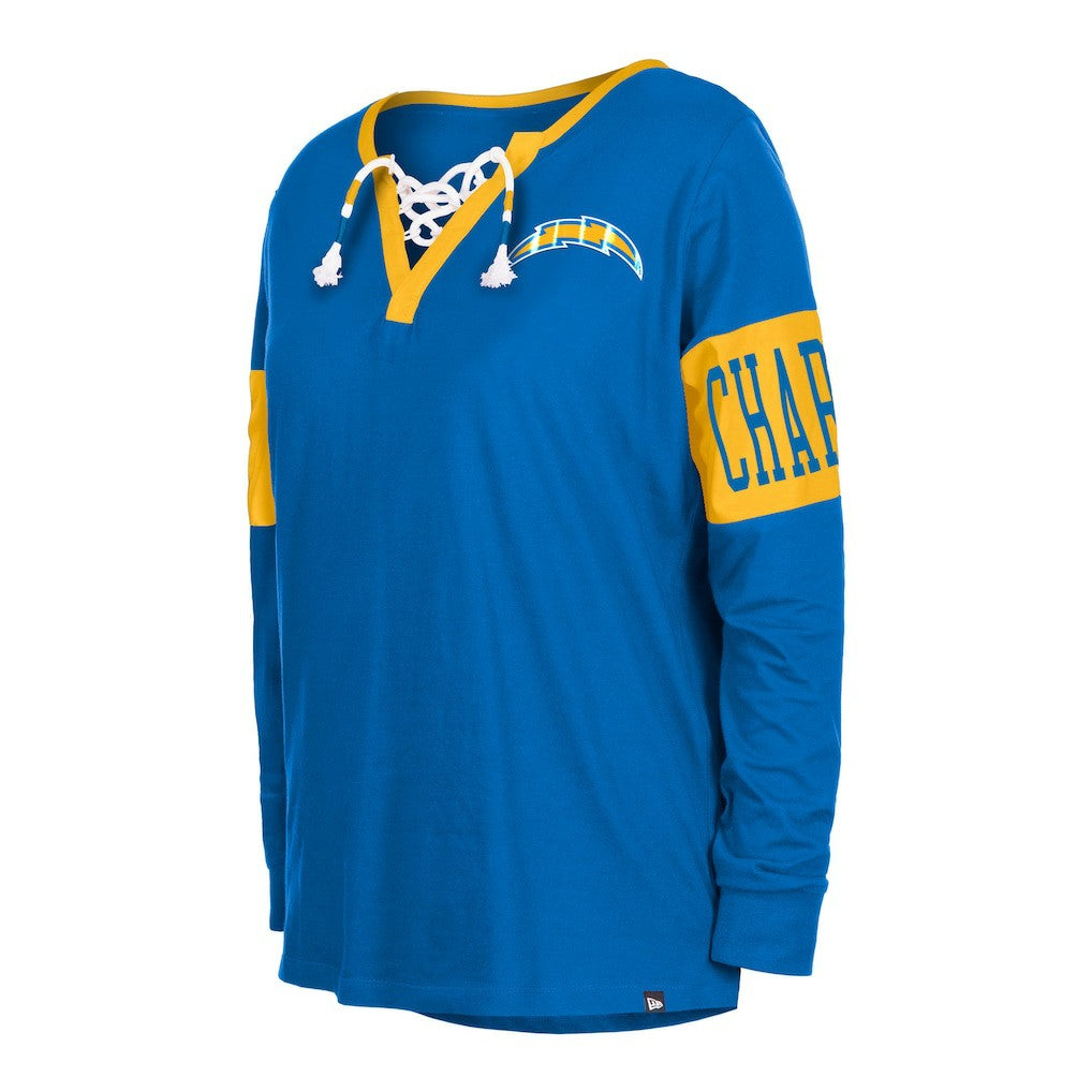 Los Angeles Chargers New Era Women's Lace-Up Notch Neck Long Sleeve T-Shirt - Royal - NFL