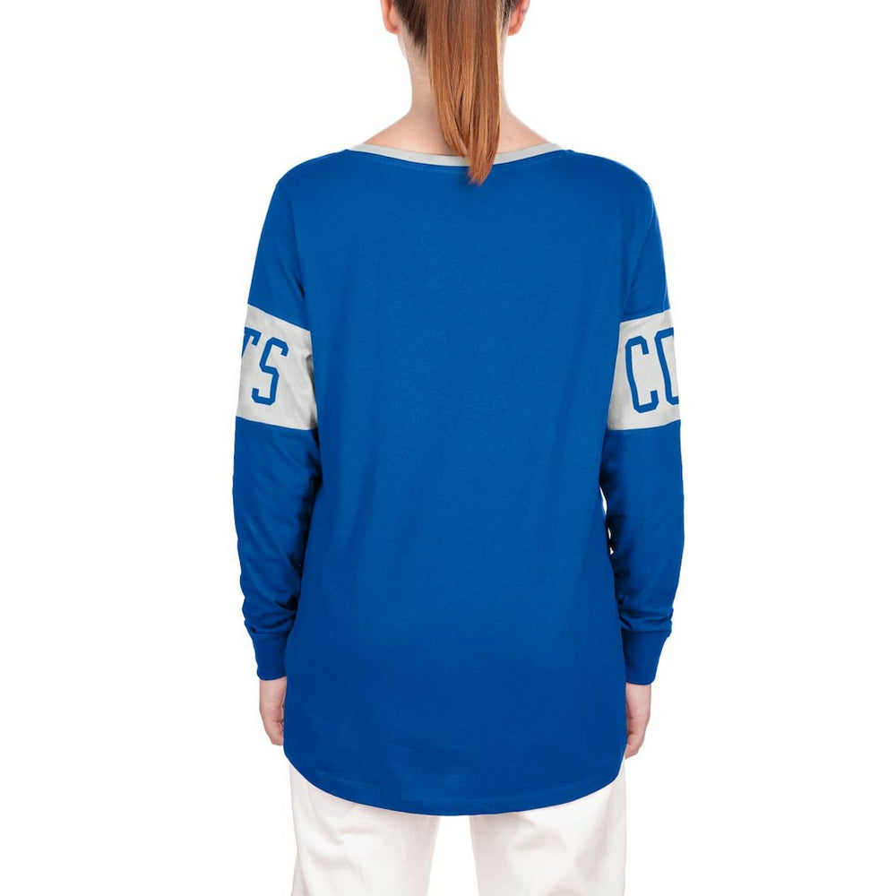 Indianapolis Colts New Era Women's Lace-Up Notch Neck Long Sleeve T-Shirt - Blue - NFL