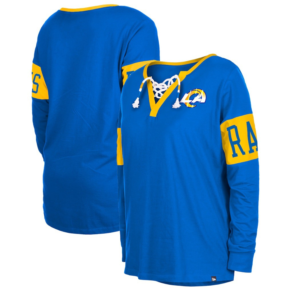 Los Angeles Rams New Era Women's Lace-Up Notch Neck Long Sleeve T-Shirt - Royal - NFL
