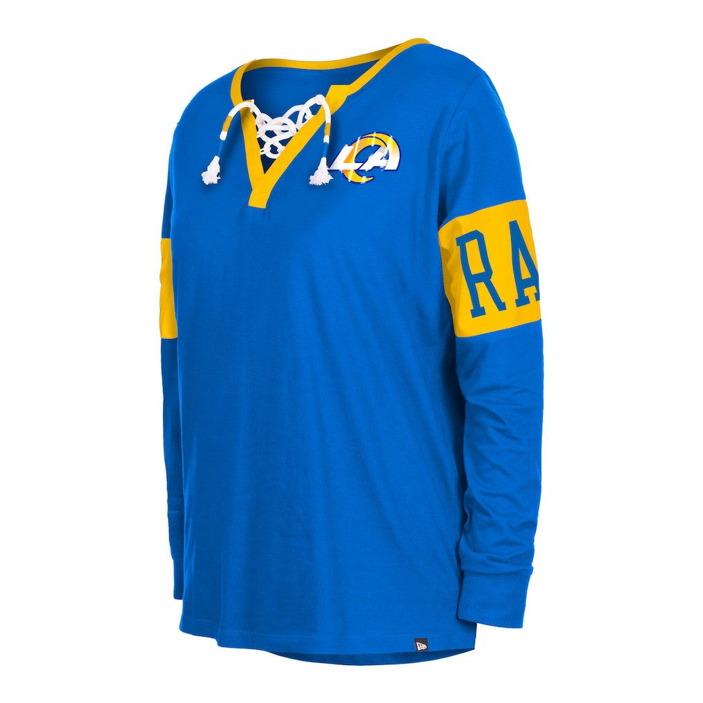 Los Angeles Rams New Era Women's Lace-Up Notch Neck Long Sleeve T-Shirt - Royal - NFL