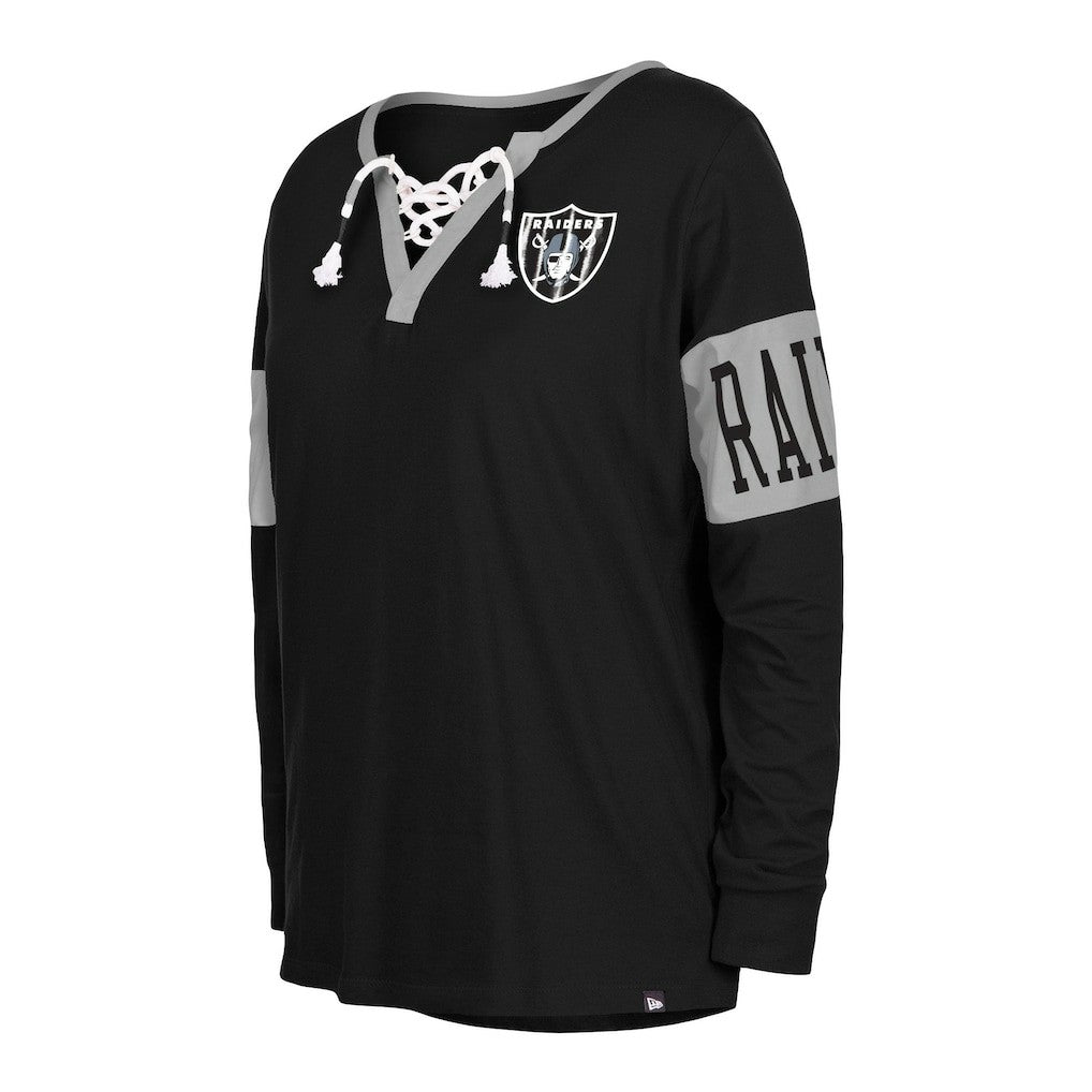 Las Vegas Raiders New Era Women's Lace-Up Notch Neck Long Sleeve T-Shirt - Black - NFL