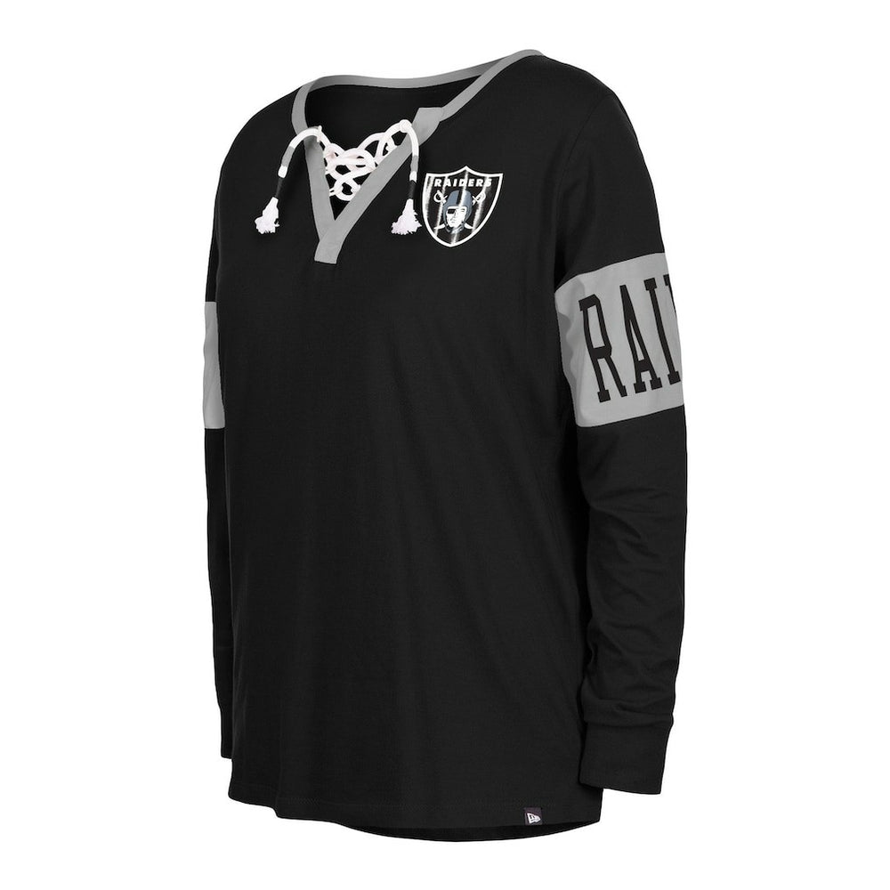 Las Vegas Raiders New Era Women's Lace-Up Notch Neck Long Sleeve T-Shirt - Black - NFL