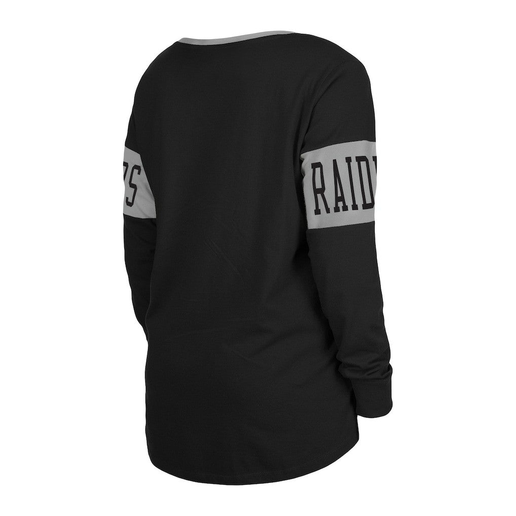 Las Vegas Raiders New Era Women's Lace-Up Notch Neck Long Sleeve T-Shirt - Black - NFL