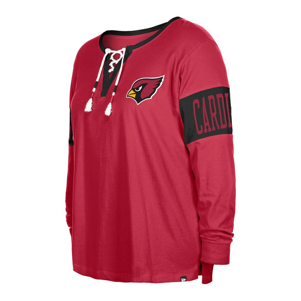 Arizona Cardinals New Era Women's Plus Size Lace-Up Notch Neck Long Sleeve T-Shirt - Cardinal - NFL