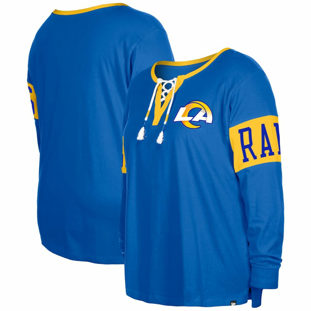 Los Angeles Rams New Era Women's Plus Size Lace-Up Notch Neck Long Sleeve T-Shirt - Royal - NFL