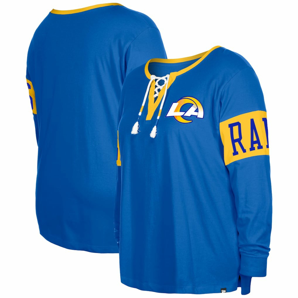 Los Angeles Rams New Era Women's Plus Size Lace-Up Notch Neck Long Sleeve T-Shirt - Royal - NFL