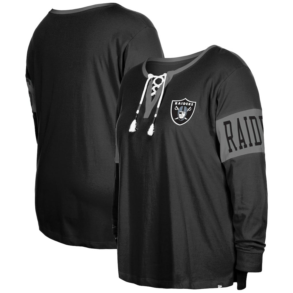 Las Vegas Raiders New Era Women's Plus Size Lace-Up Notch Neck Long Sleeve T-Shirt - Black - NFL