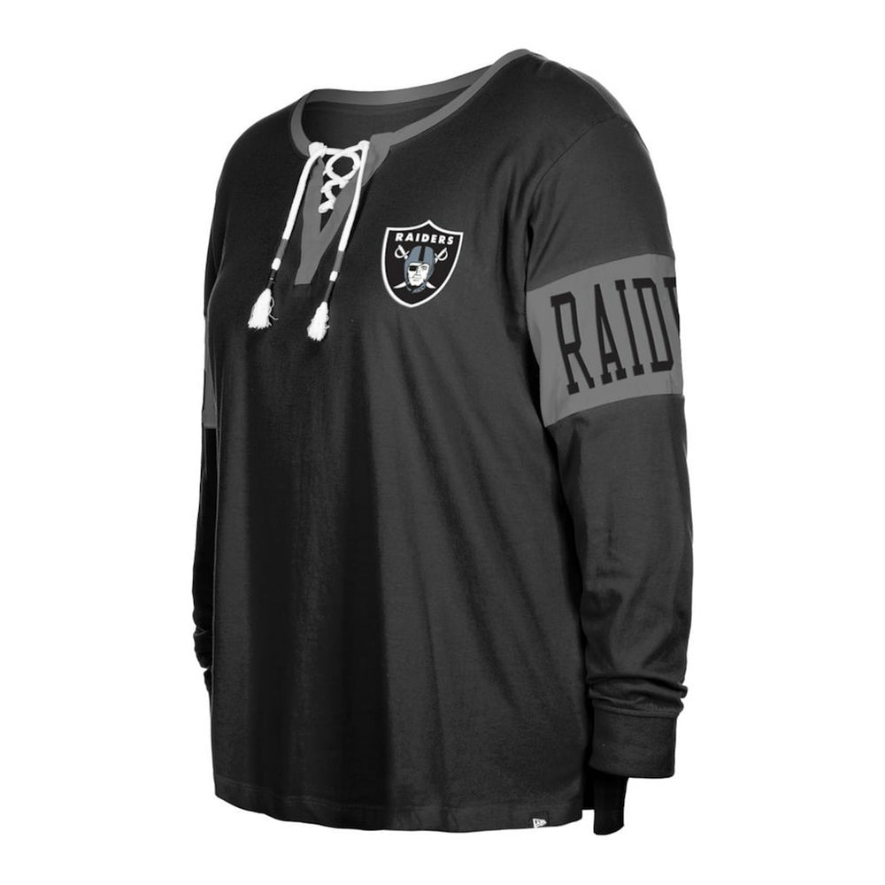 Las Vegas Raiders New Era Women's Plus Size Lace-Up Notch Neck Long Sleeve T-Shirt - Black - NFL